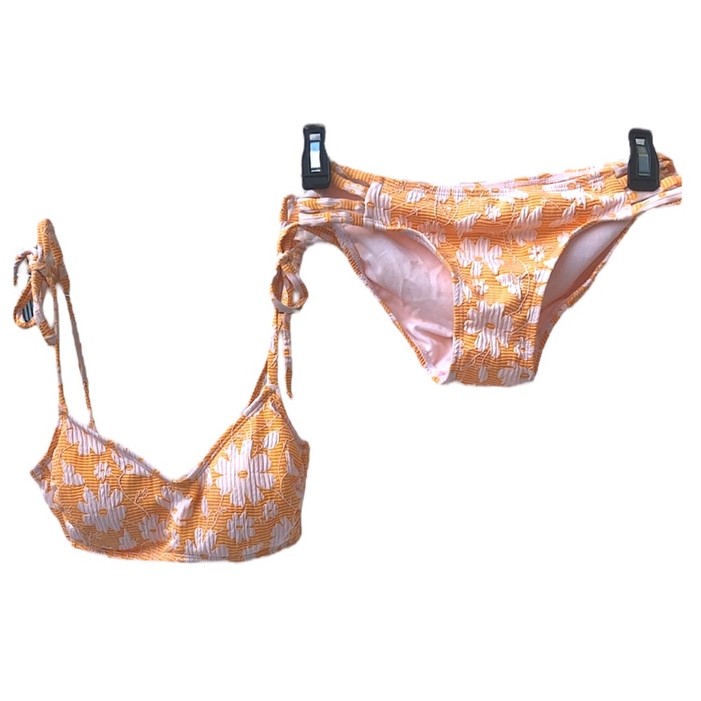 NWOT Xhilaration Orange White Floral Textured 2-PC Two Piece Convertible Bikini - Picture 5 of 16